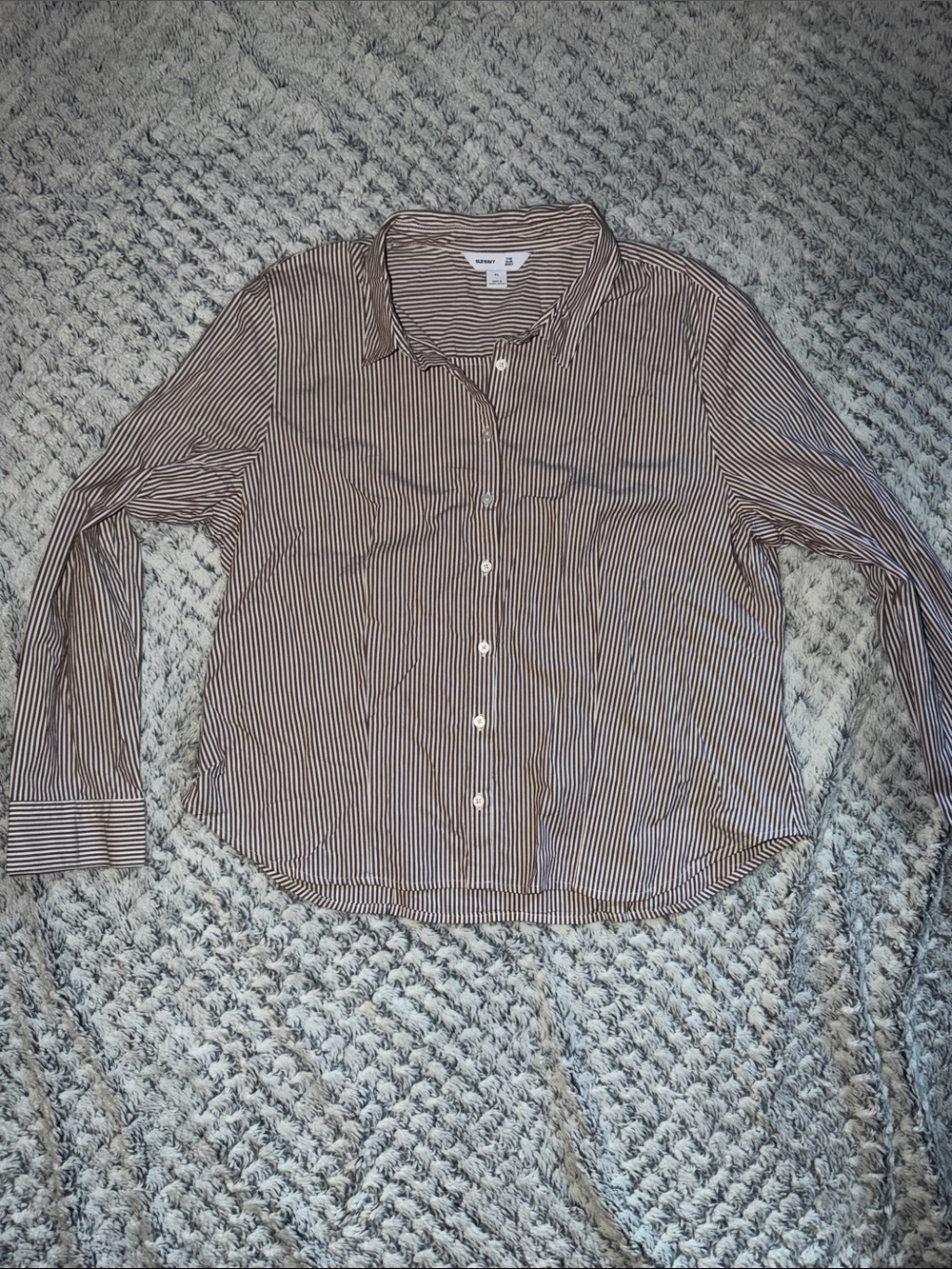Striped Button-Up Shirt - Brown/White